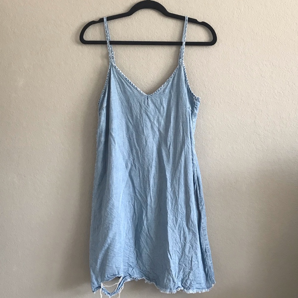 Distressed Chambray Shift Dress